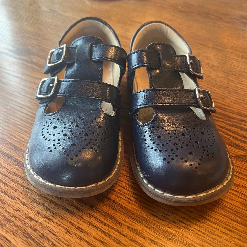 L’Amour Beatrix Double T-strap Leather Navy Girl’s MaryJane shoes